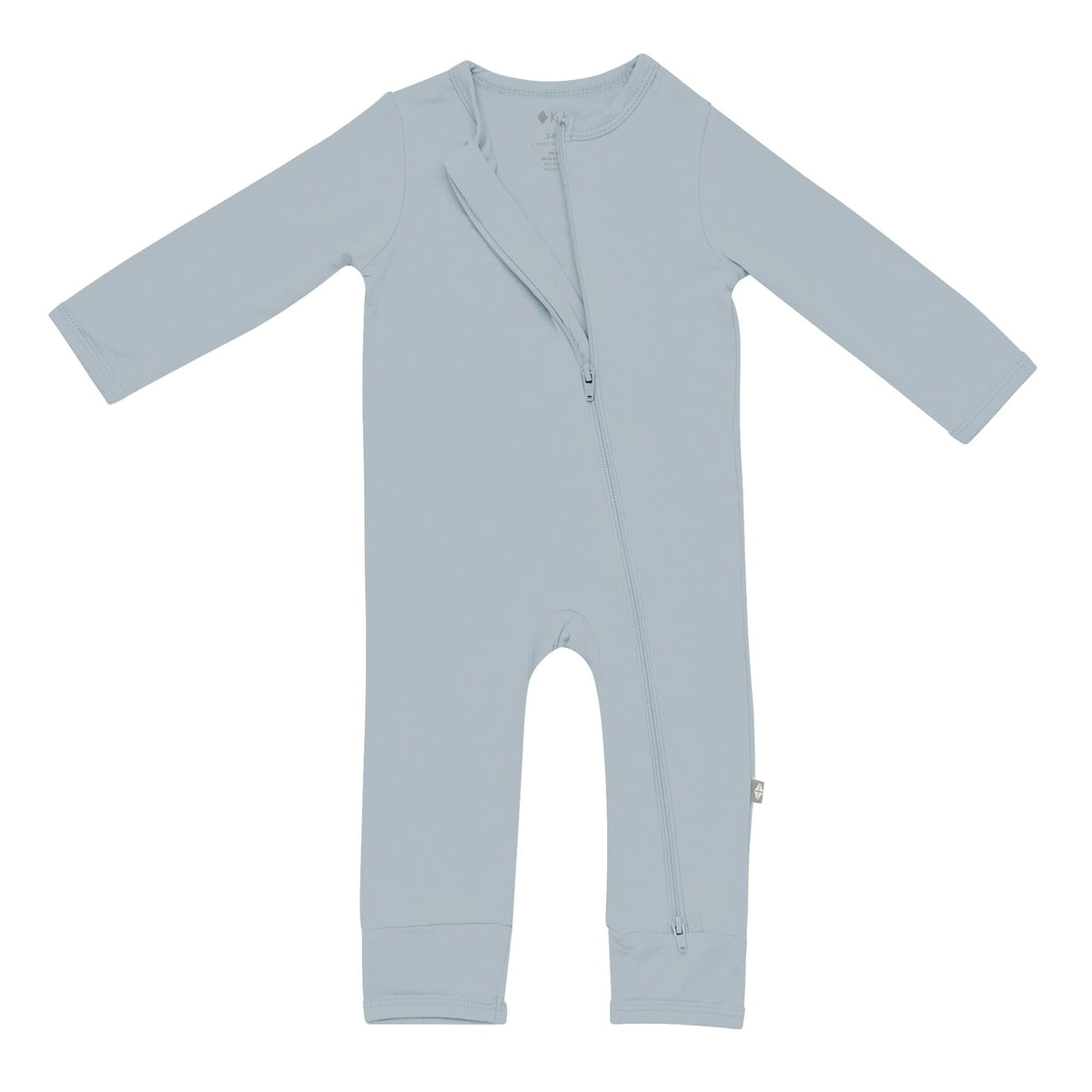 Kyte Baby Zippered Romper in Fog with dual zipper
