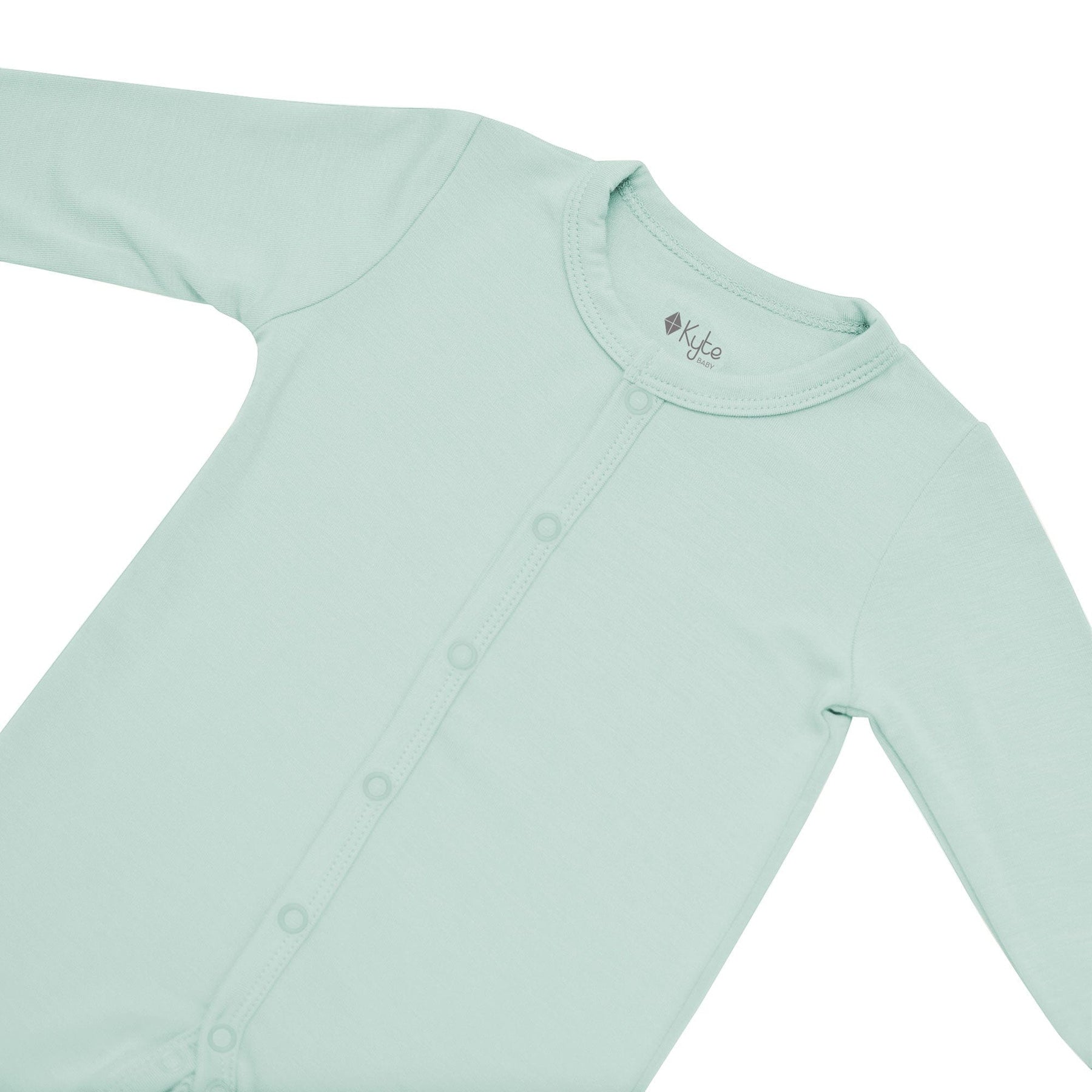 Snap closure on Kyte Baby Footie in Sage